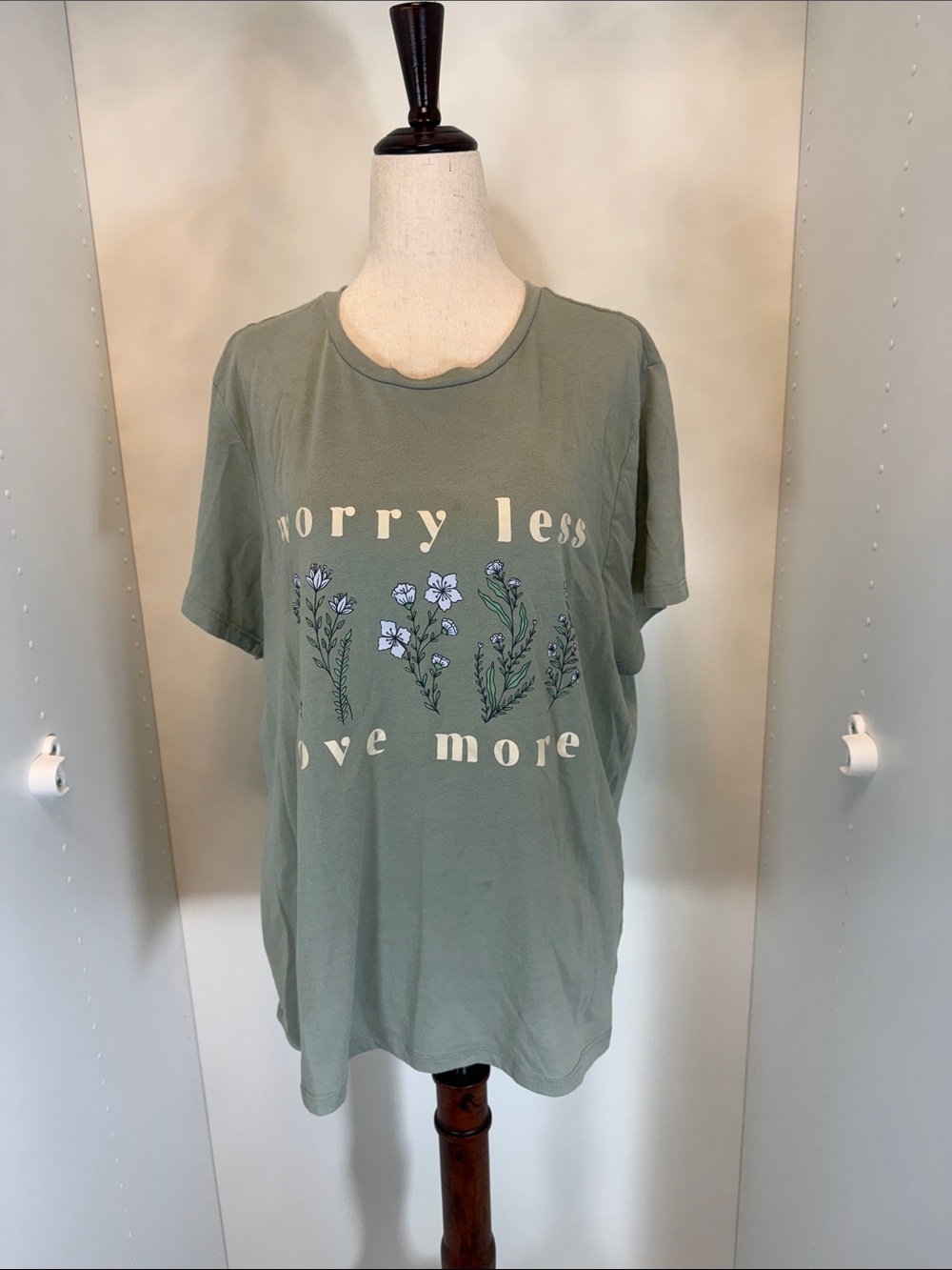 Fleurish Sage Green 'Worry Less Love More' Floral Graphic Tee